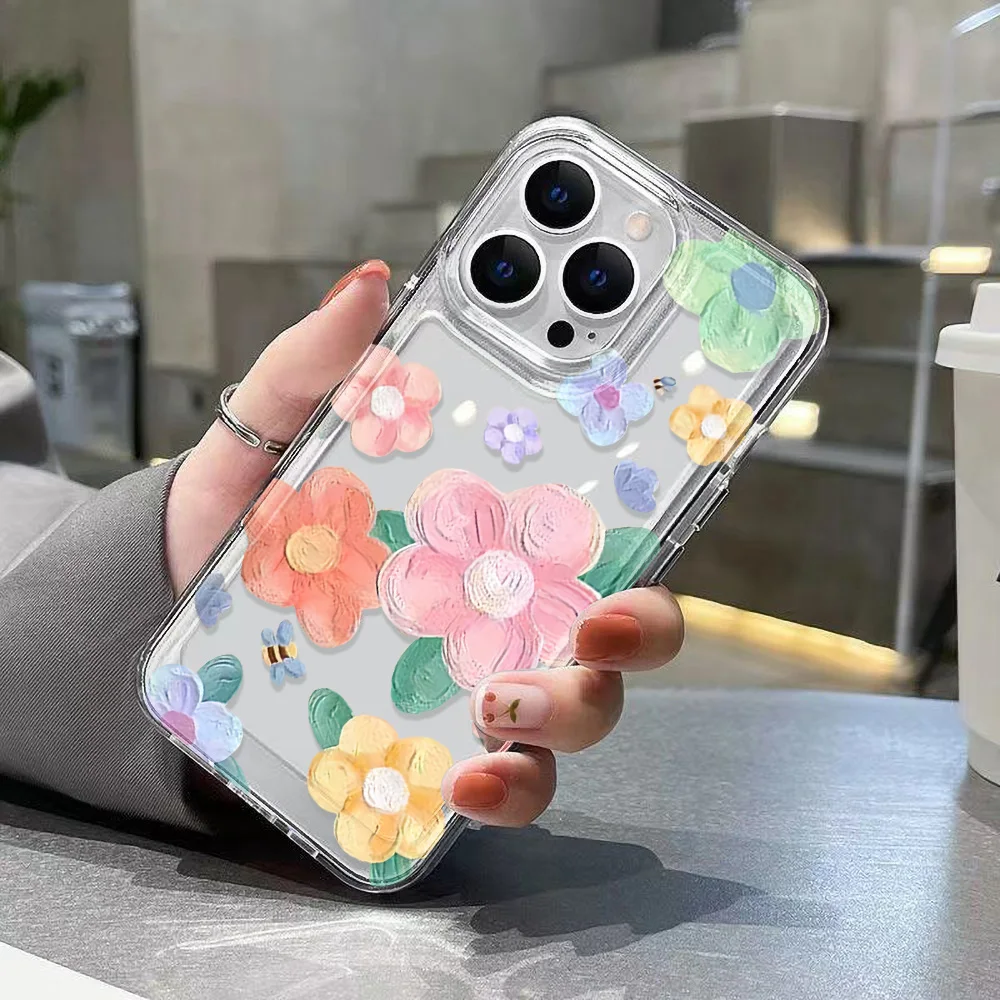 Pastel Floral Clear Case For iPhone 17 13 11 12 14 16 15 Pro Max XS XR X 7 8 Plus SE 17Air Flower Silicone Shockproof Soft Cover view 2