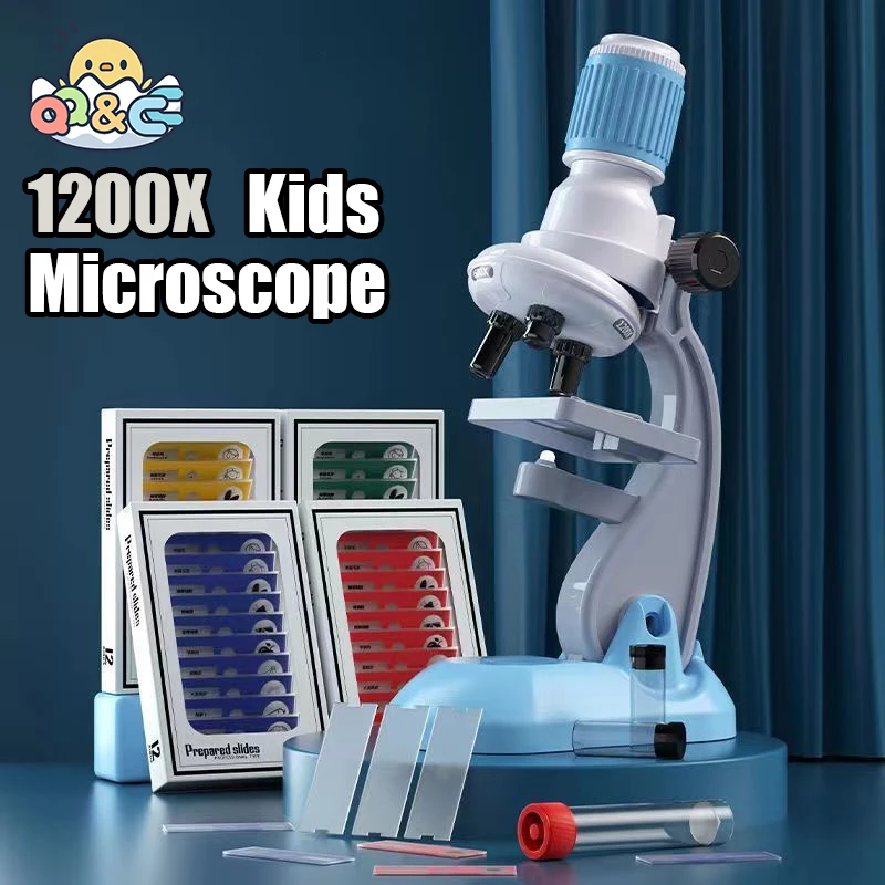 Bioscience Science Experiment 1200X Children Microscope Kit Biological Specimen Portable Puzzle Educational Stem Toys for Kids