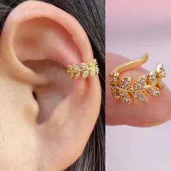 1Pc New Crystal CZ Clip On Earring Leaf Ear Cuff Without Piercing Helix Cartilage Ear Clip Ear Wrap For Women Teen Party Jewelry