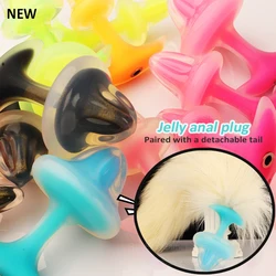 Jelly Silicone Anal Tail Can Strapon Candy Color Cosplay Anal Plug Sex Toys Masturbation Transparent Soft Adults Product 18+