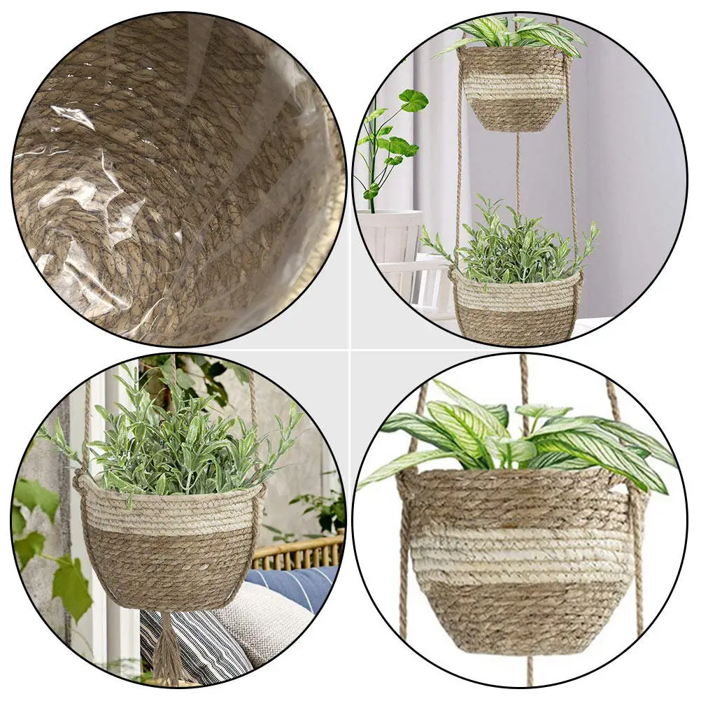 

1Set Hanging Plant Pot Woven Flower Basket Handwoven Fiber Planter Decor for Indoor Wall Doorway Office Storage Organizer