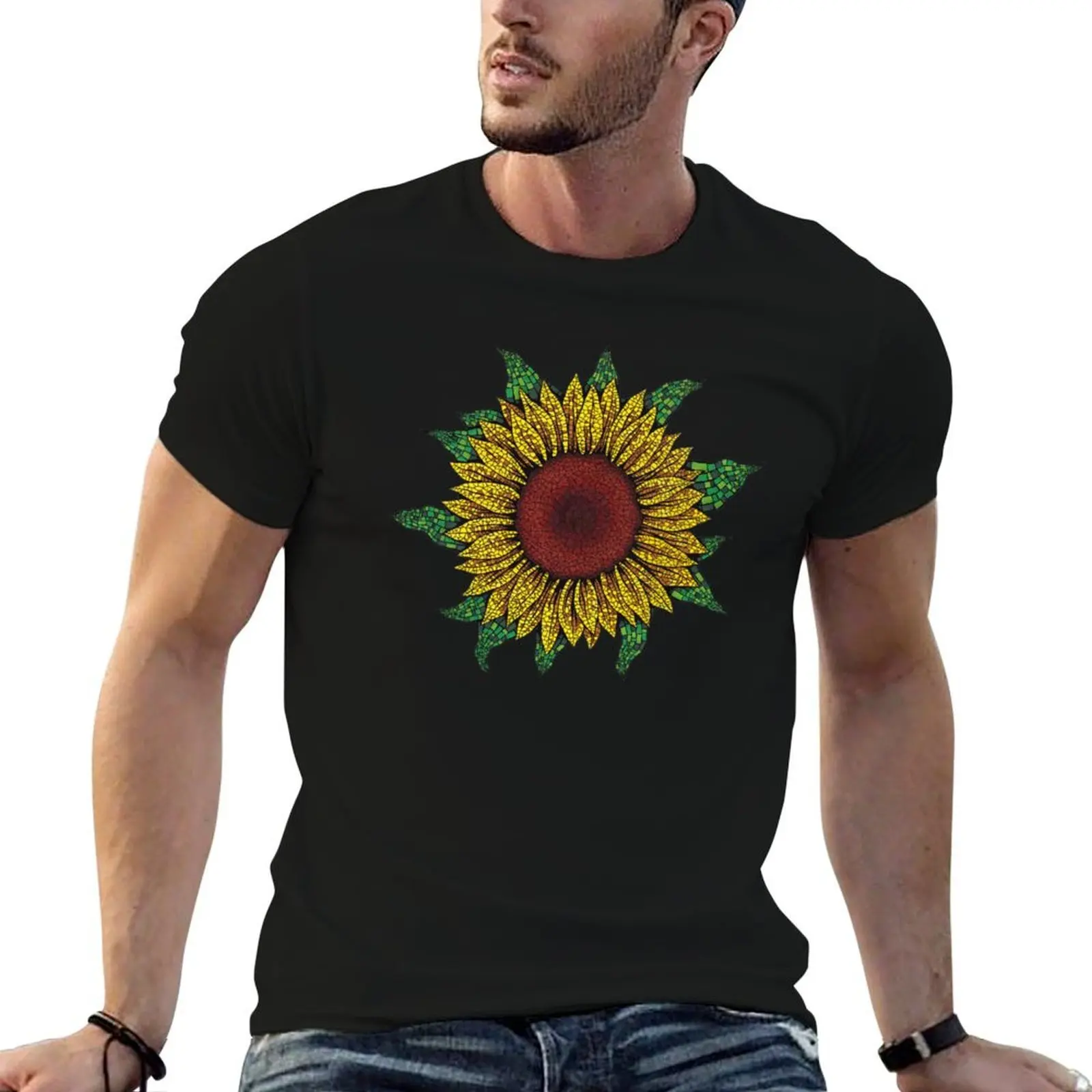 Mosaic Sunflower T-Shirt man t shirt summer t shirt for man cotton t shirt pack T-shirt