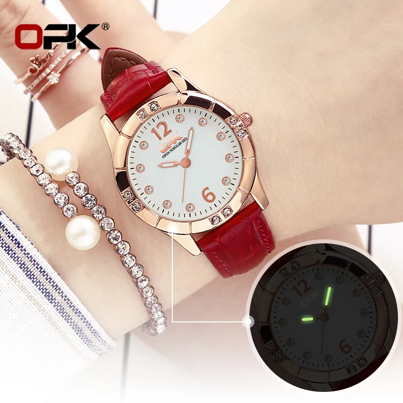ساعة كوارتز نسائية OPK 8160 بحزام جلدي مقاومة للماء وبسيطة وعصرية #3
