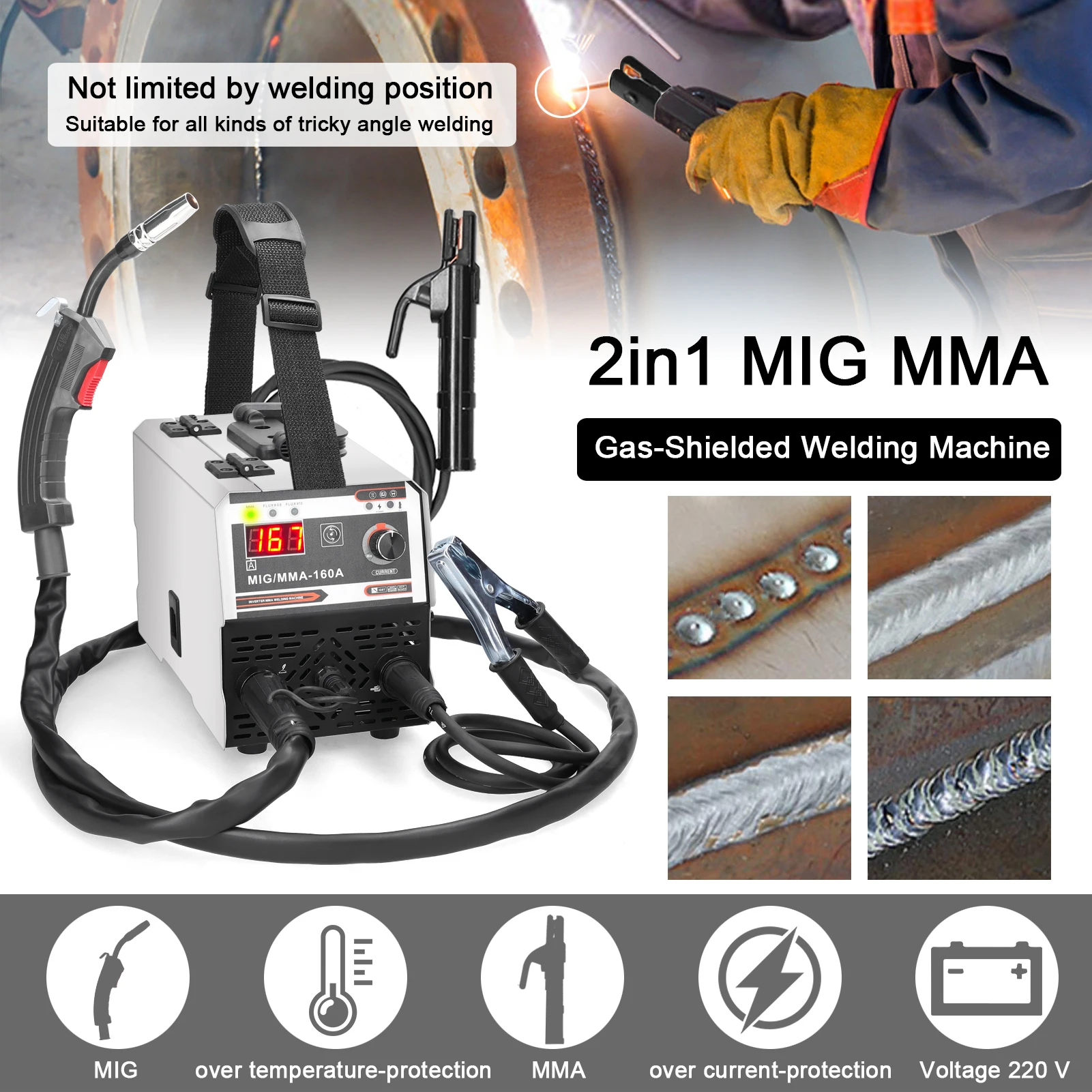 2in1 MIG MMA Welders Carbon Dioxide Gases-Shielded and Manual Welding Multipurpose IGBT Direct Current Inverter Welders Built-In