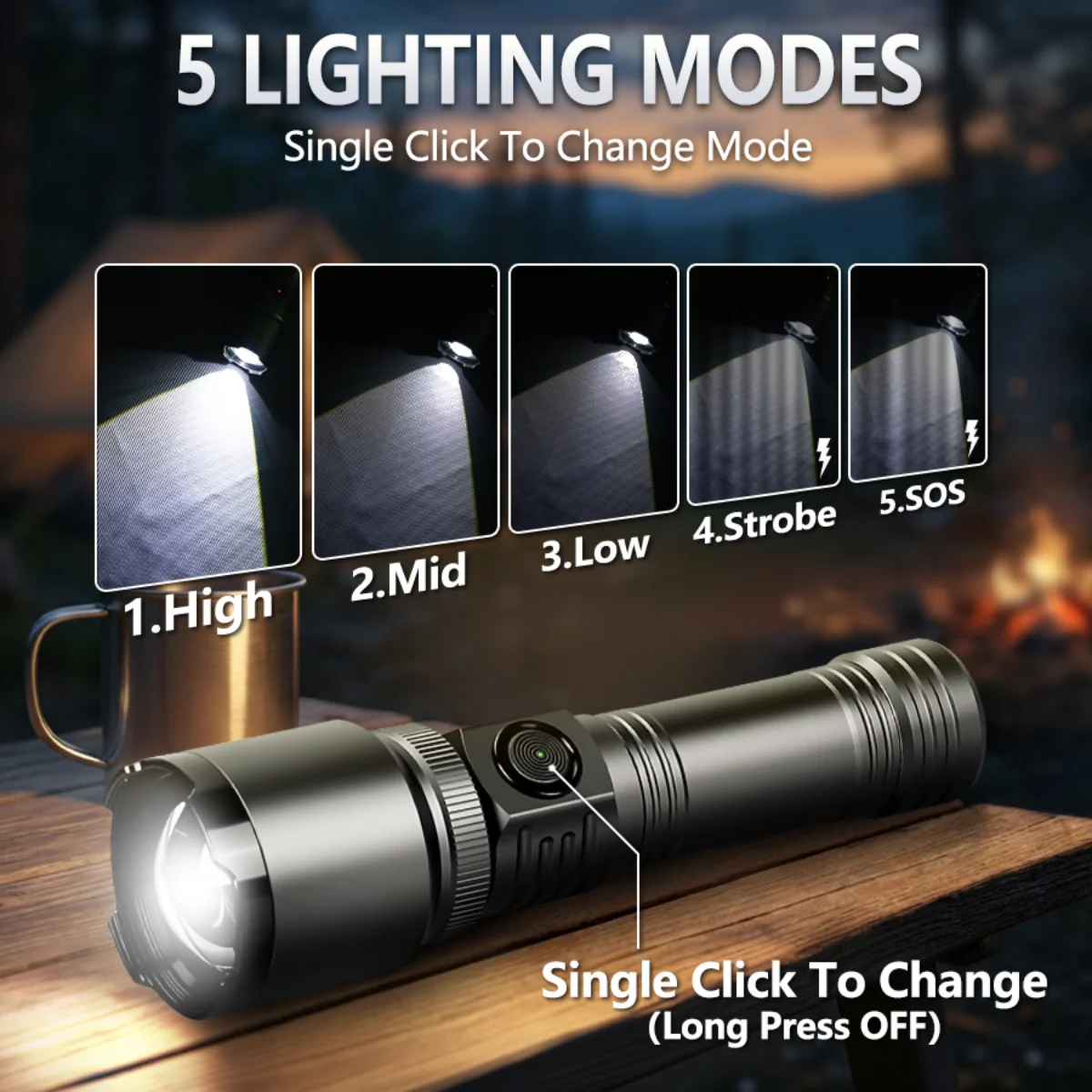 Powerful LED Flashlight Concentrating Ignition Zoom Torch Tactical Rechargeable Lamp Outdoor Camping Lantern with 18650 Battery