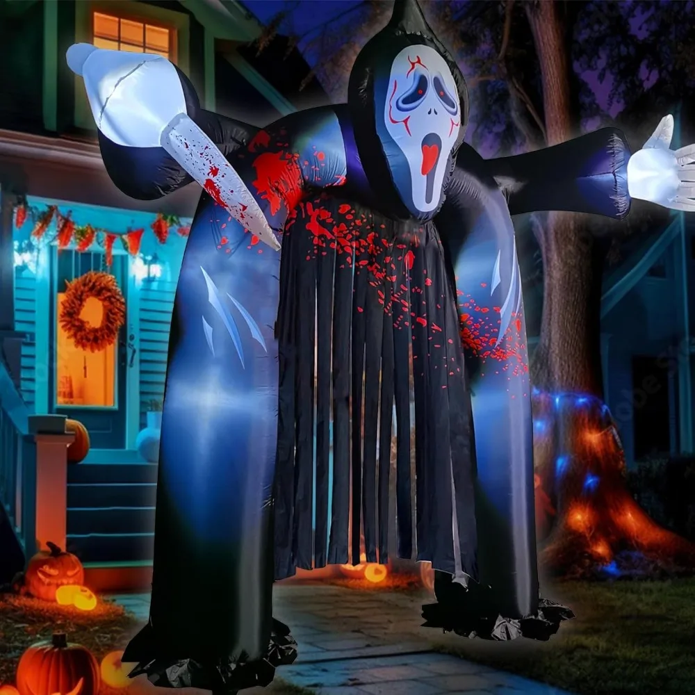 Arco inflable de Halloween con temática de fantasmas espeluznante con luces LED para decoraciones para fiestas al aire libre