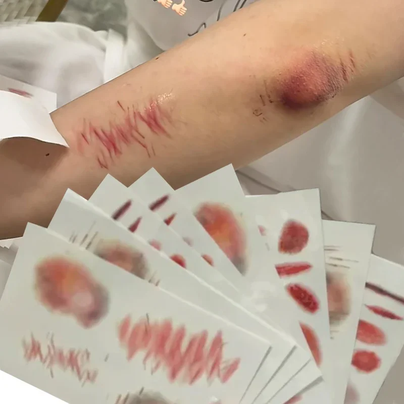 Halloween Cosplay Wound Tattoo Waterproof Temporary Tattoo Sticker Fake Scar Body Arm Art for Men Women Horror Goth Decal Makeup