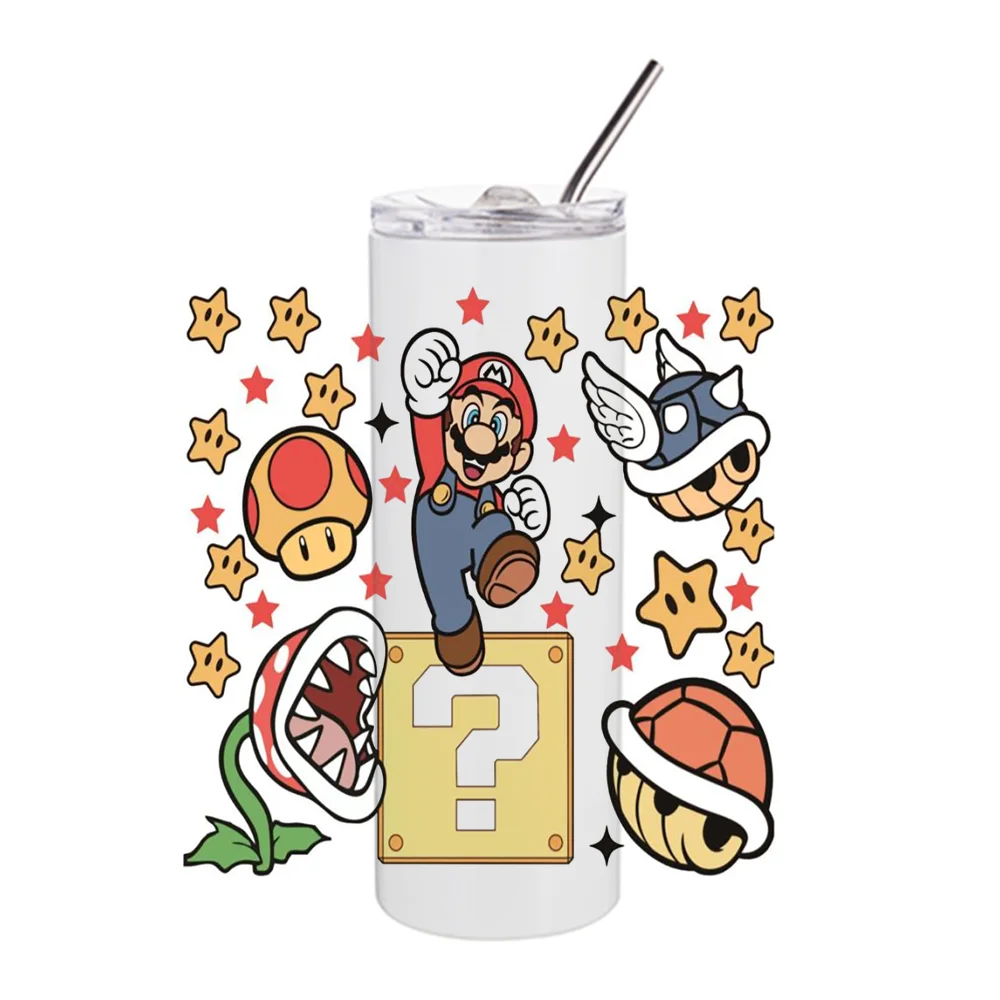 

Miniso 3D Cartoon Super Marie Design 20oz Tumblers Waterproof UV Cup Wrap Transfers Stickers DIY Washable Mug Decal Sticker