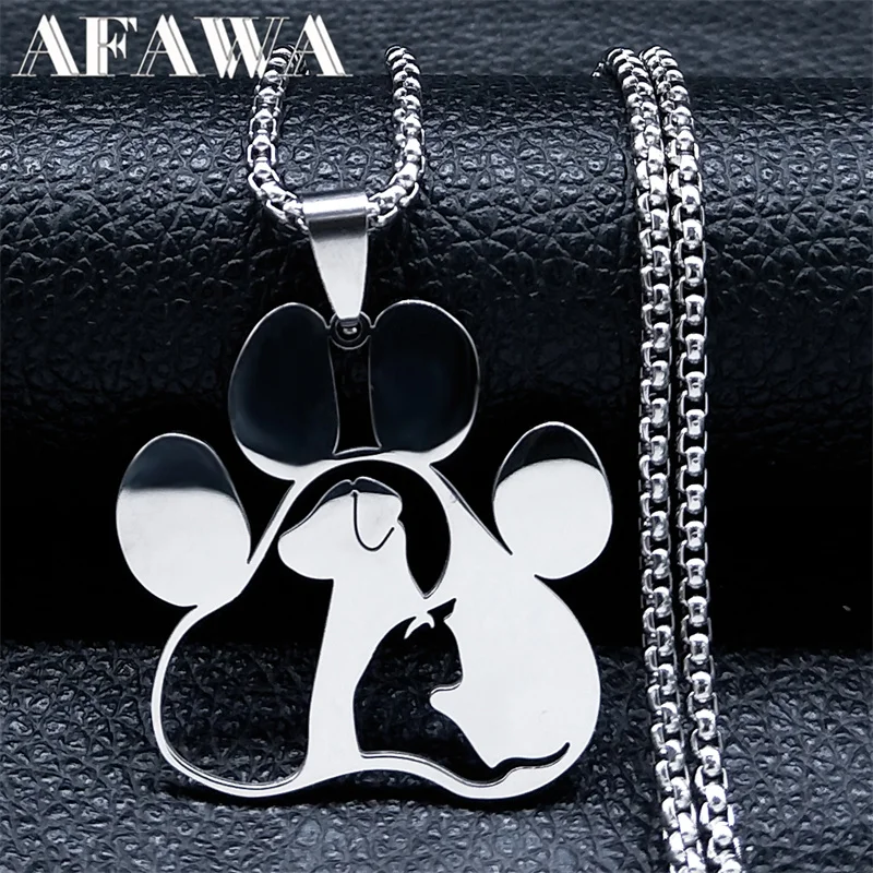 Fashion Dog Cat Paw Stainless Steel Necklace for Women/Men Silver Color Animal Pet Claw Pendant Necklace Jewelry colar N8006S01