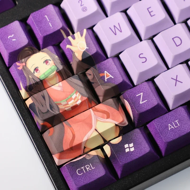 Custom Kamado Nezuko Keycap Set Demon Slayer Keyboard Cap Two-dimensional Animation Japanese Anime Mute PBT Gaming Key Cap Gift