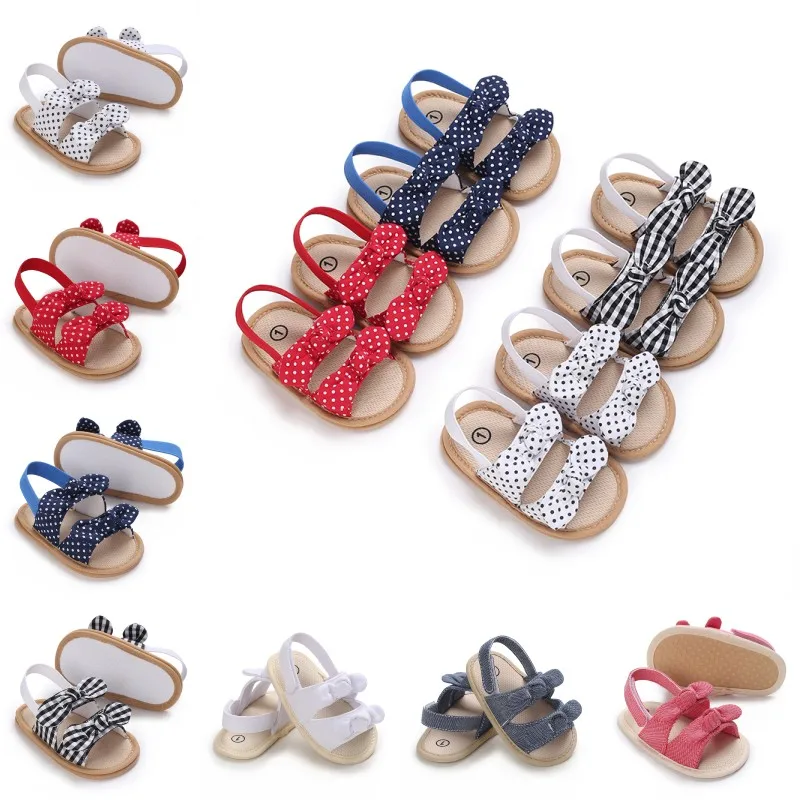 HAIZHIW Summer Toddlers Baby Girl Sandal Shoes Baby Dot Small lattice Cute Bowknot Print Soft Sole Prewalker Sandals Shoes 0-18M