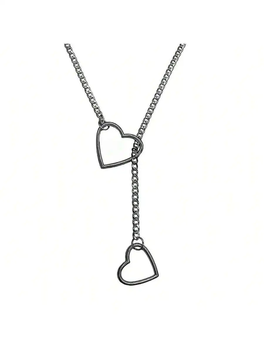 

Heart Shape Y-Necklace With Slip Chain For Adults Punk Gothic Stainless Steel Adjustable Lariat Necklace