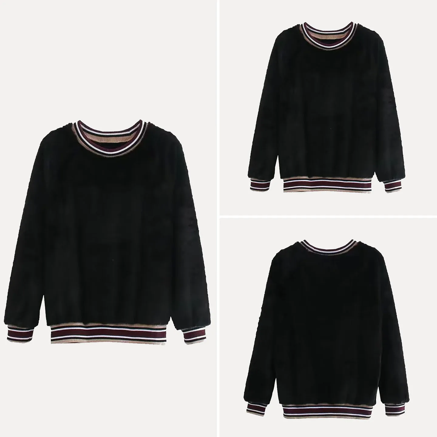 

Модный повседневный женский свитер с длинными рукавами и круглым вырезом, с полосатым воротником, в стиле колор-блок, универсальный, осенняя новинка