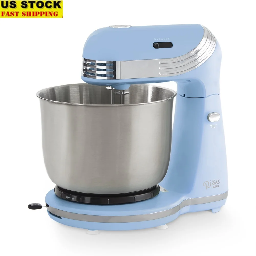 

6 Speed Stand Mixer 3 Qt Retro Design with Dough Hooks Beaters Easy Clean Tilting Head Perfect Baking Kitchen Countertop