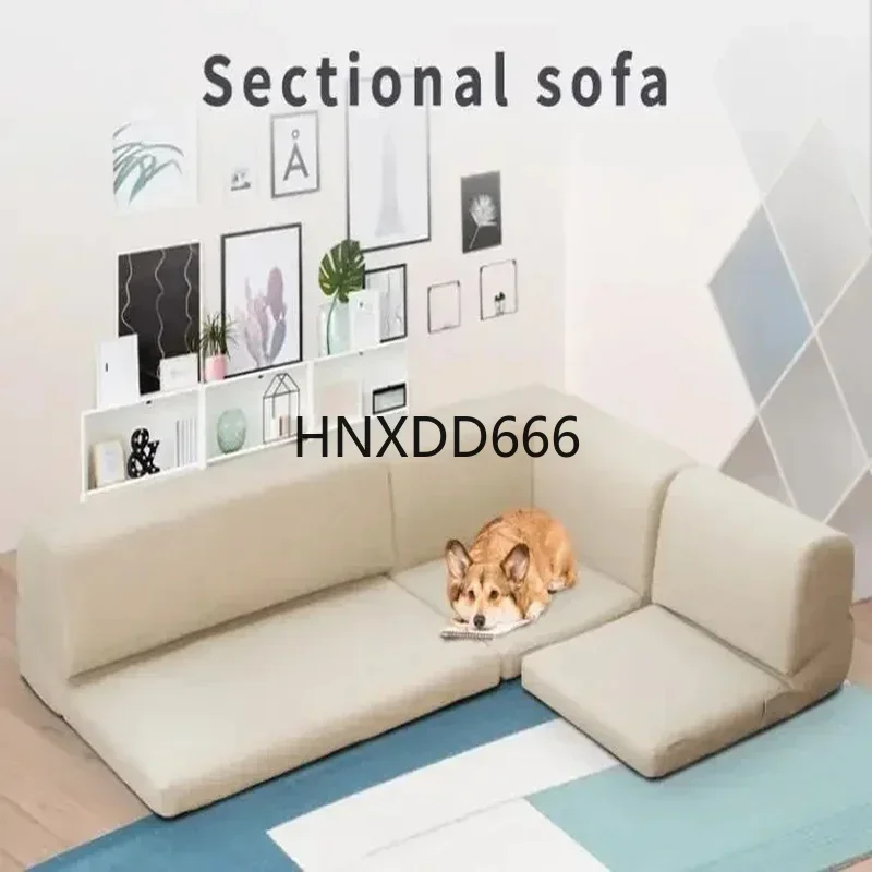 L-shaped Corner Sectional Sofa Futon with Slip Prevention Tape, Premium Low Floor Sleeper Couch Loveseat Set