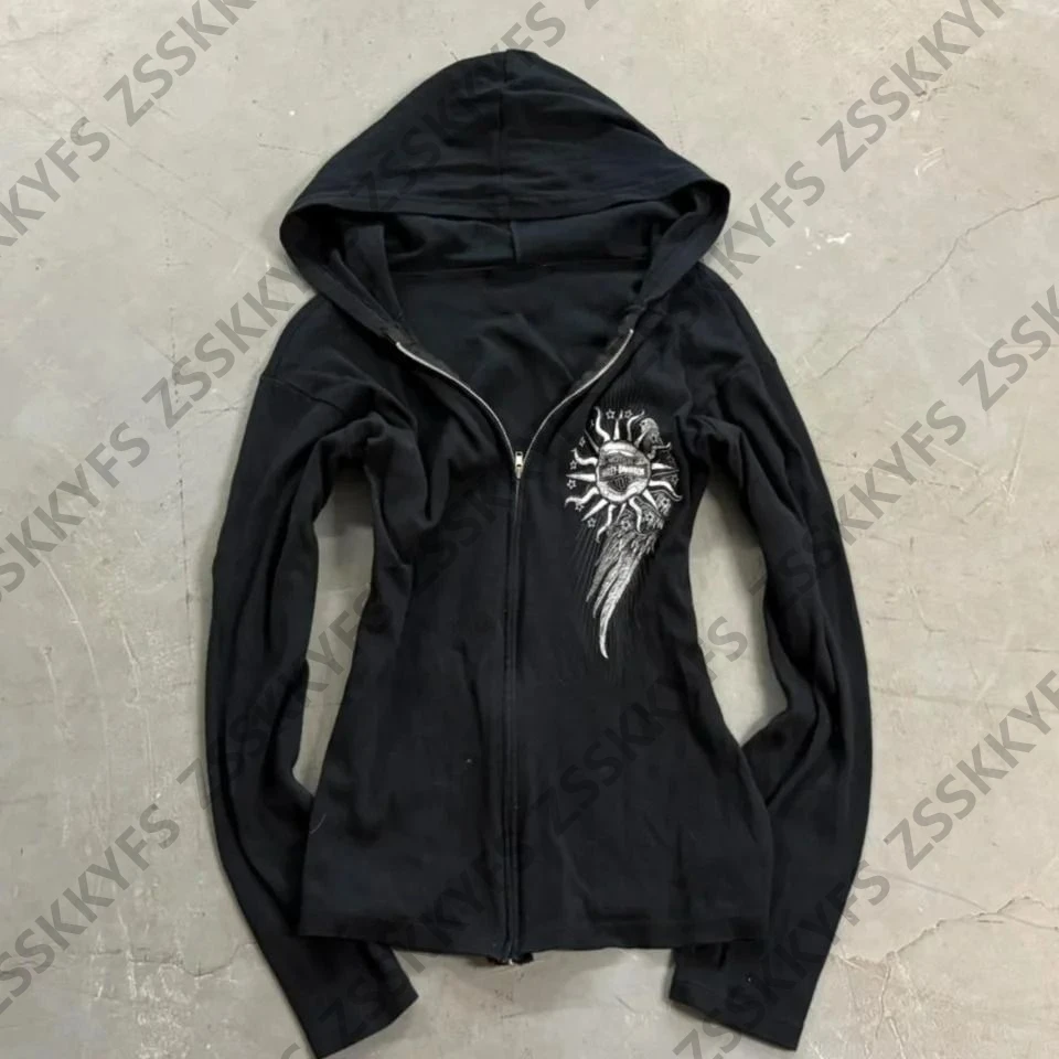 Abbigliamento gotico invernale Maniche lunghe Con cappuccio Zip-up Punk anni '90 Grafica High Street Trend Donna Novità in Felpe con cappuccio Giacca Y2k