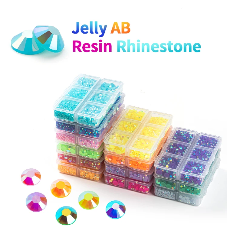 QIAO 2/3/4/5/6mm Gemischte Größen 4500 Stück/Box Harz-Strass Jelly Glitzer Flache Rückseite Nicht Heißfix Kristall-Set für Nagelkunst und Basteldekoration – Detail 1