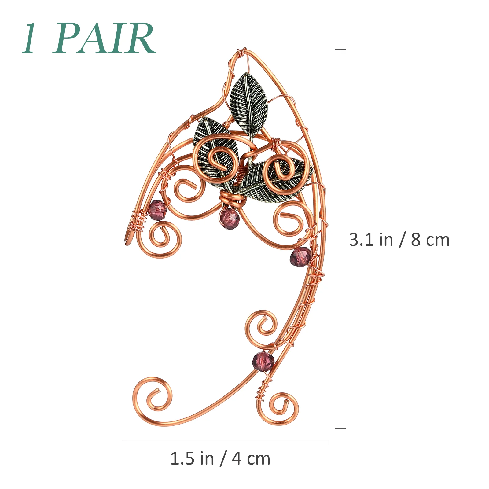 1 Pair Ear Cuffs Handmade Elves Ear Crawler Climber Wrap Clip-on Earrings Jewellery for Fairy Fancy Halloween Cosplay