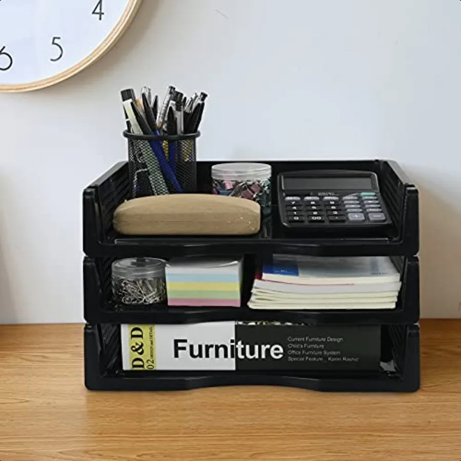 Wekioger Vassoio portaoggetti in plastica per documenti impilabile, cestino per documenti, 6 confezioni