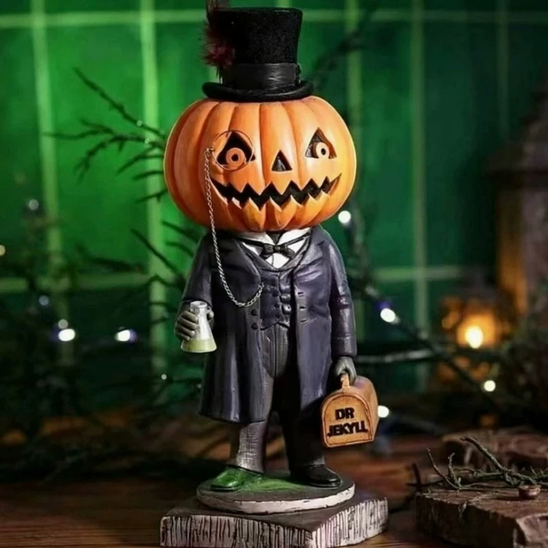 Halloween Resin Figurine Pumpkin Man Statue Stack Pumpkin Black Cat Ghost Sculpture Tabletop Ornament Halloween Party Decor Gift
