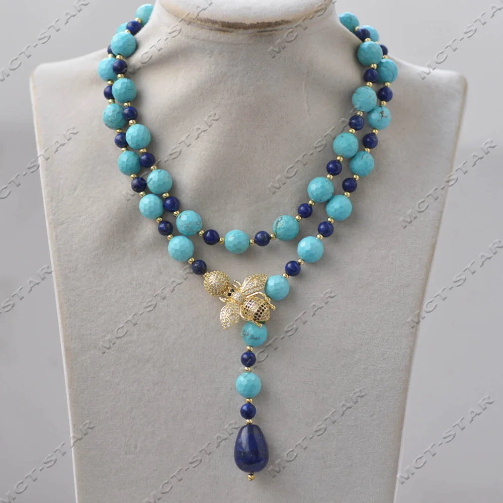 

Z14026 31 дюйм 10 мм синий круглый 31 дюйм 10 мм синий круглый граненый лазурит бирюзовое ожерелье каплевидный кулон CZ Bee ювелирные изделия на заказ