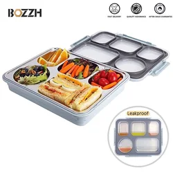 BOZZH Stainless Steel Lunch Box Bento Box For Kids 5 Microwave Plastic Food Container With Compartment  Leak-Proof Food Box