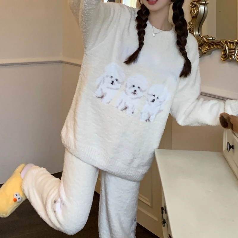 Sweet Print Dog Fresh Loose Homewear Suit Soft Lovely Long Sleeve O Neck Pajamas Japanese Style Fashion New Casual Sleepwear