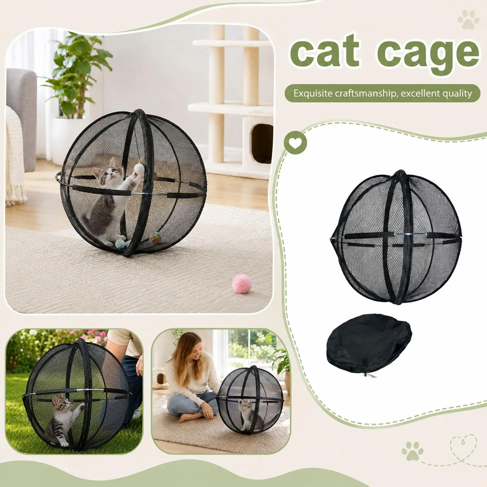 Rolling Cat Hamster Ball for Outside Pop up Catio Outdoor Cat Enclosure Portable Lightweight Ball Cage for Indoor Cats Foldable
