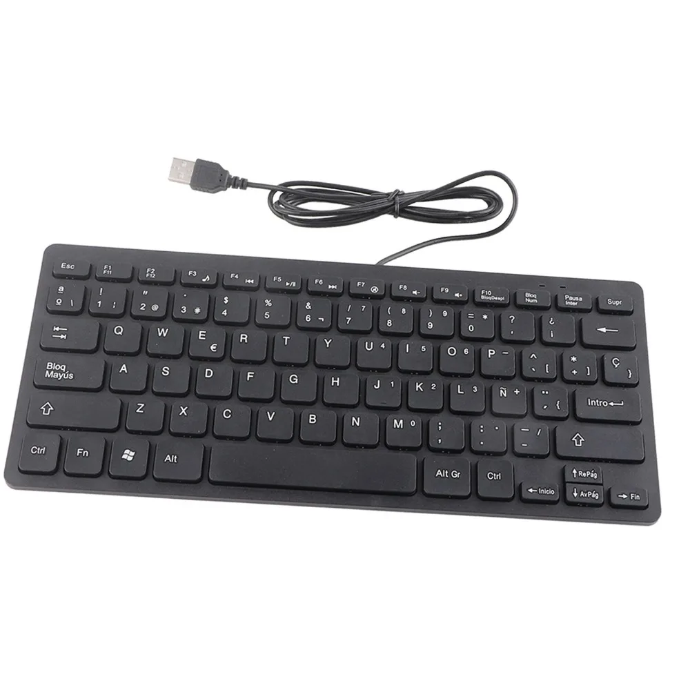 Portable 78 Keys Spanish Keyboard Plug and Play Ultra Thin USB Wired Keyboard Sensitive Keys Mini Keyboard Desktop Computer