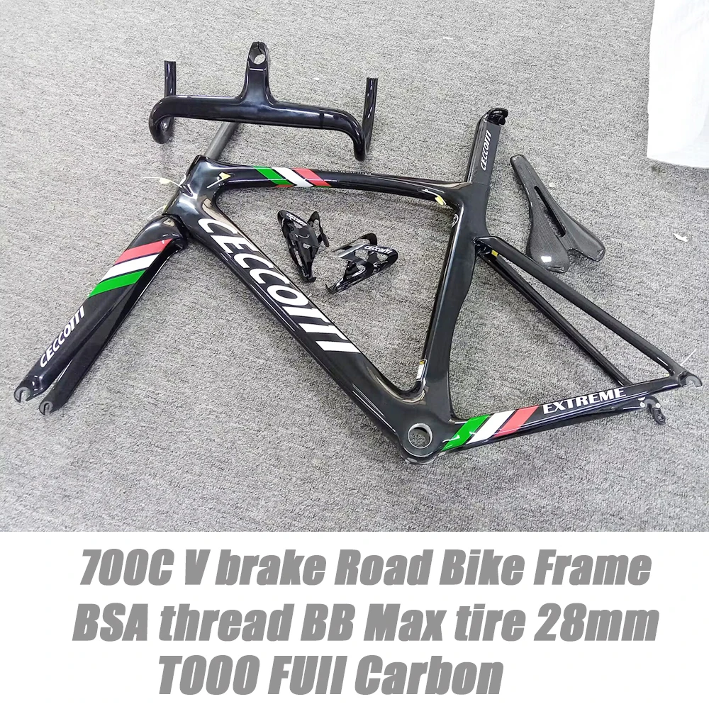

CECCOTTI RF09 model T1000 Carbon Road Bike Frameset with Carbon Handlebar and Carbon Saddle, Complete Bicycle Frame VBrake Frame