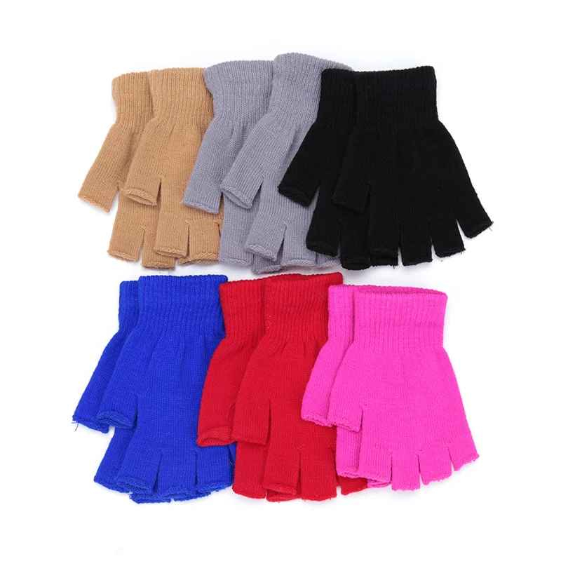 2026 Short Half Finger Fingerless Knit Wrist Glove Winter Warm Stretch Work Gloves for Women and Men Cycling Accessories