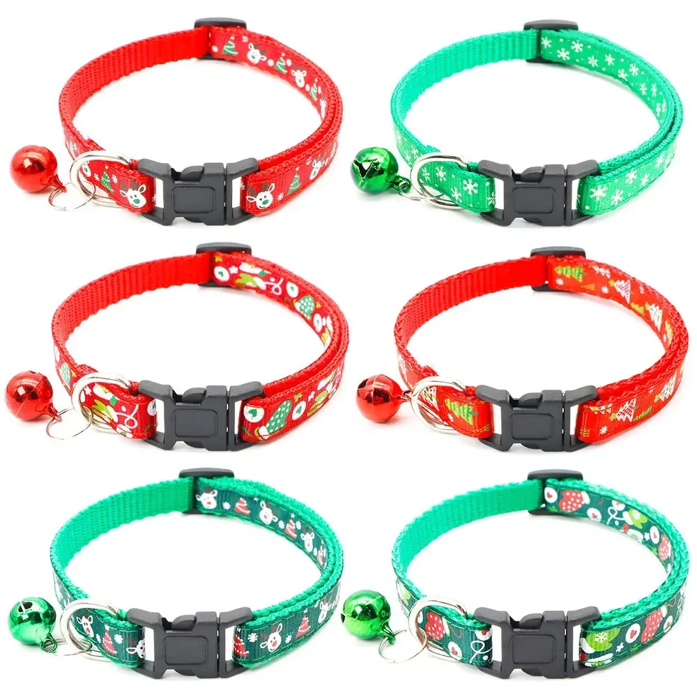 1pc Pet Collars Delicate Safety Casual Nylon Dog Collar with Bell Chrismas Neck Strap Fashion Adjustable Pet Cat Dog Collar