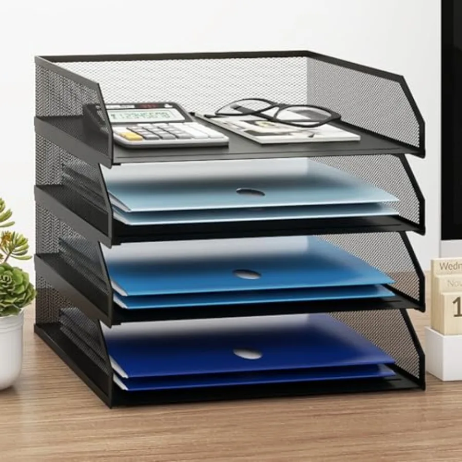 

Stackable Paper Tray Metal Mesh Desktop Organizer A4 Paper Sorter Letter Trays File Folder Sorter Organizer with Sliding Tray f