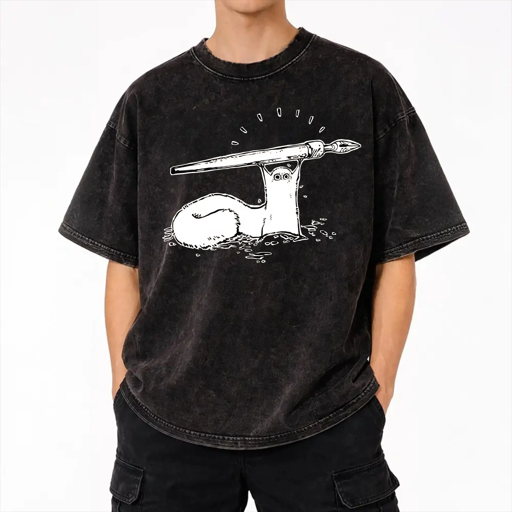Mystic Brushbuddy Witch Hat Atelier T Shirts Hip Hop Washed 100% Cotton Oversize T-Shirt  Vintage for Men Women Streetwear