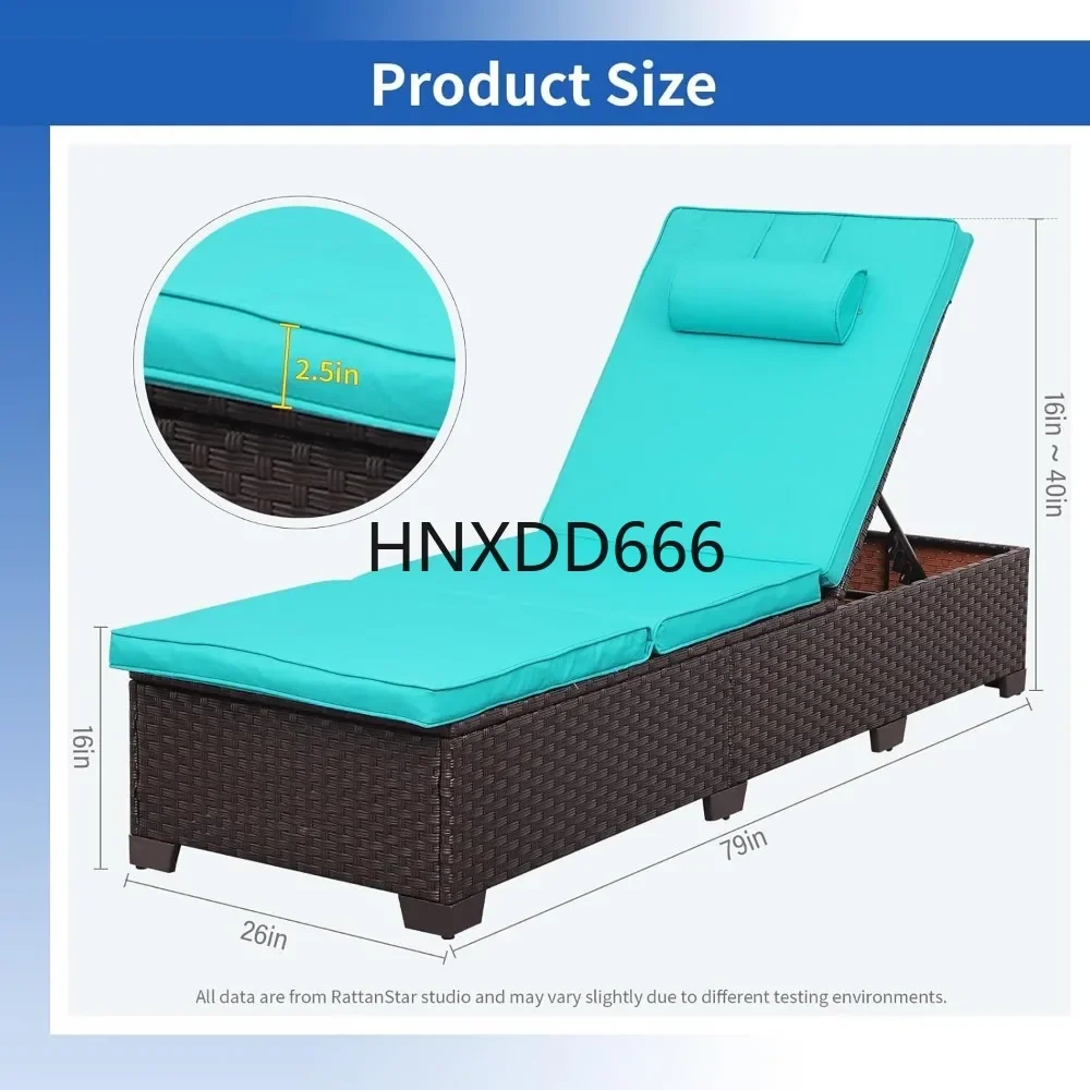 Patio Chaise Lounge Chairs Set of 2 Outdoor Chaise Lounge Pool Lounge Chairs Poolside Recliner Chairs with Turquoise Cushions