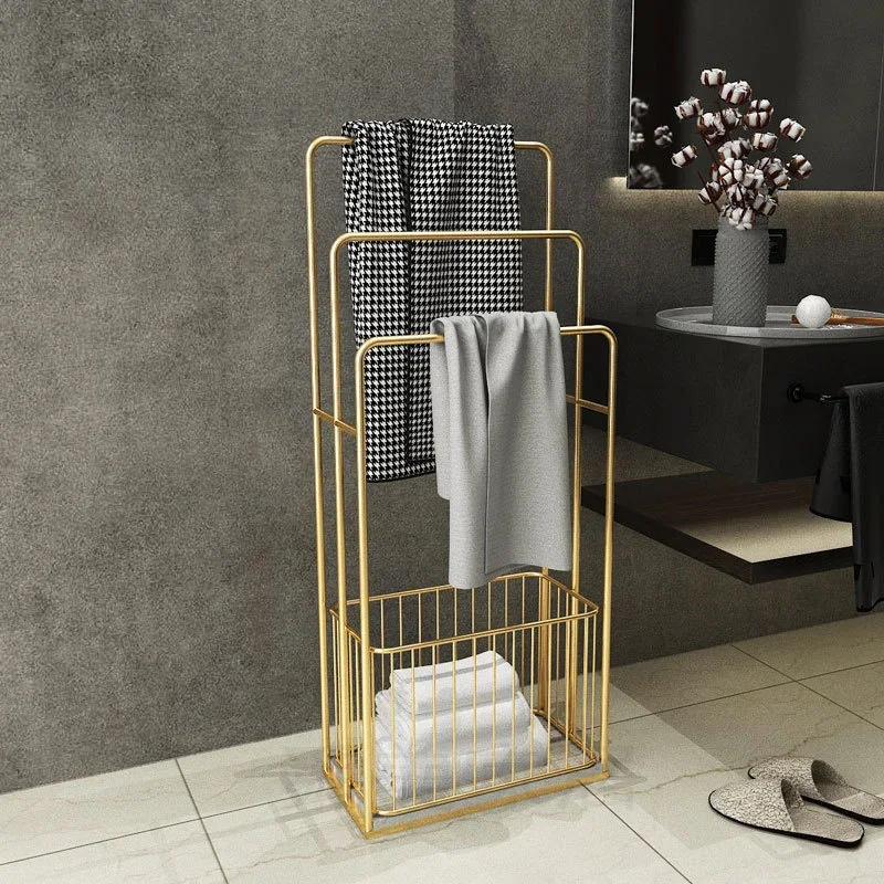 Nordic Modern Light Luxury Dirty Clothes Basket - Toilet Storage Rack Floor-Type Wool Bath Towel Rack Metal Design for Bathroom