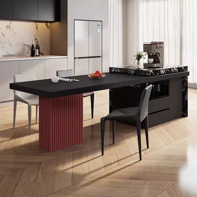 Modern Minimalist Rock Slab Island Table Integrated Retractable Kitchen Counter for Small Apartment Advanced Guide Center