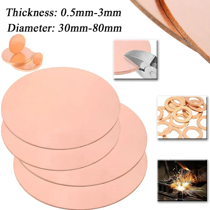 T2 Coppers Round Sheet 30-80mm 0.5-3mm Thick, Pure Coppers Disc for Jewelry Making, Crafts, Electrical Contacts, Model Building