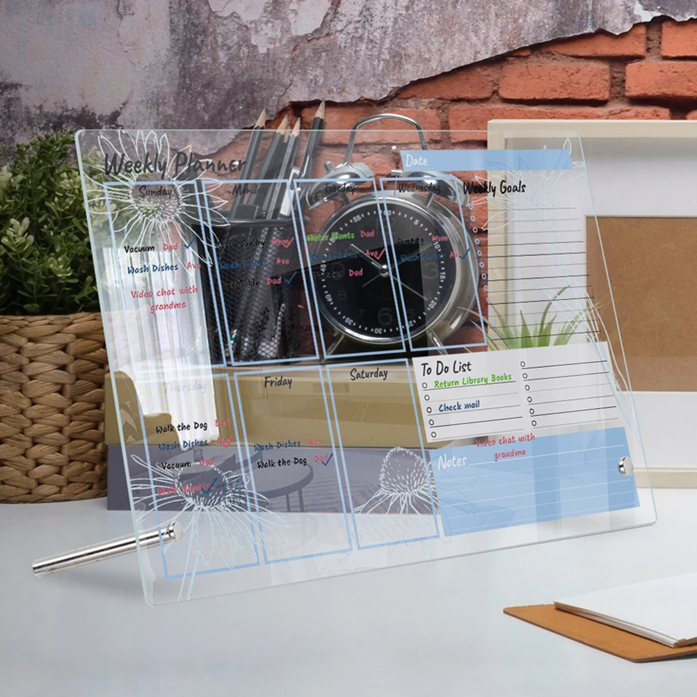 

Transparent Acrylic Board Dry Memo Board Erase Whiteboard for Desk Planning Smooth Writing Reusable 6 Pens 2 Nails