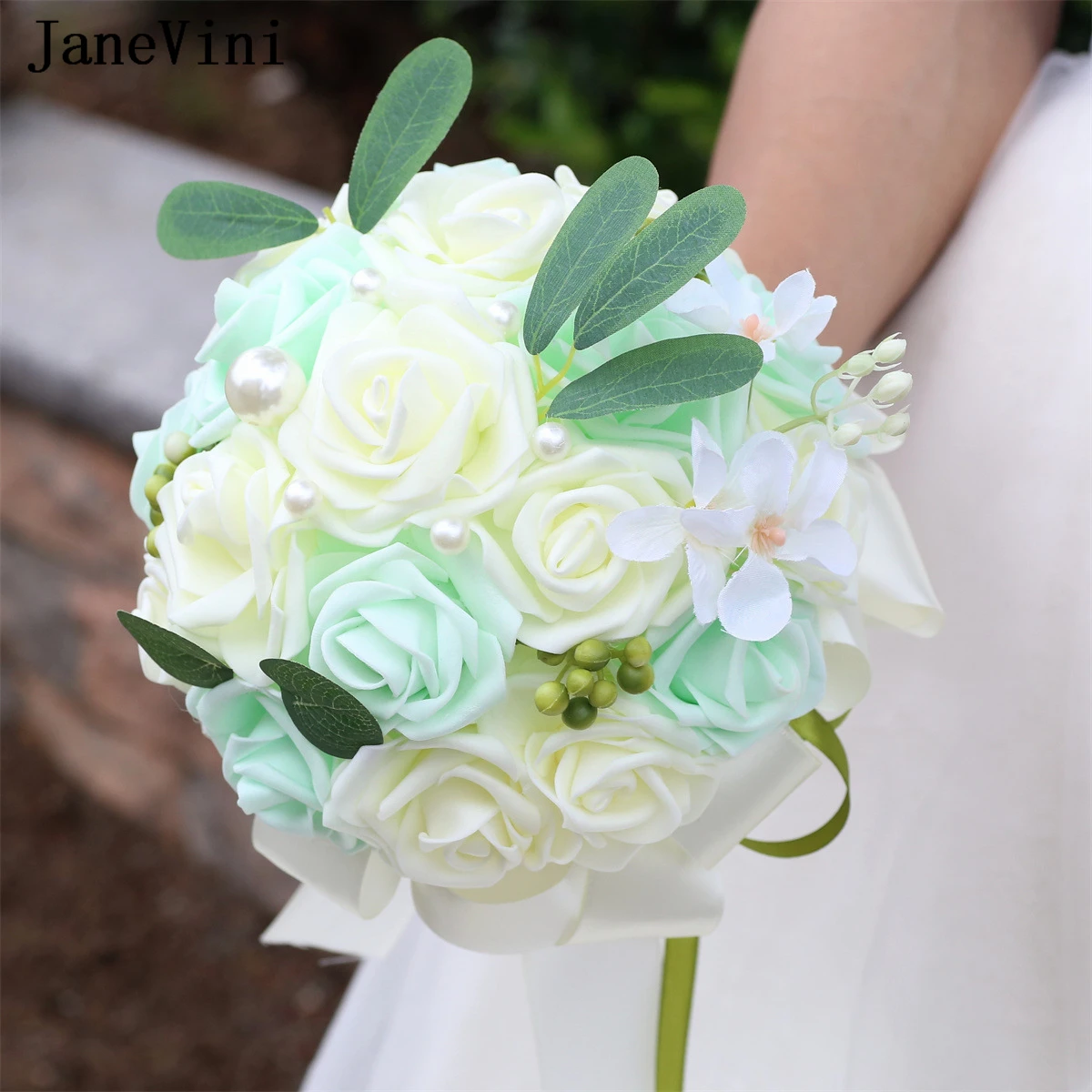 Janevini hochzeit zubehör schaum pe rosen hochzeits strauß künstlicher blauer und weißer braut strauß perlrosa lila braut blumen