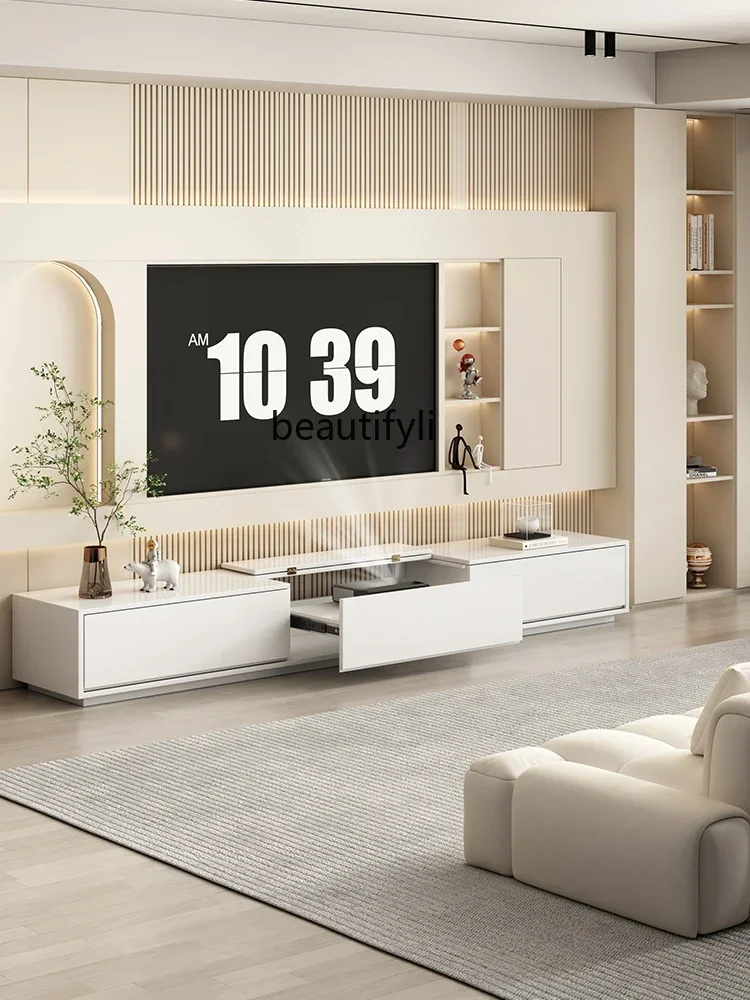

1184TV Cabinet Modern Cream Style Living Room Small Apartment Retractable TV Cabinet Floor
