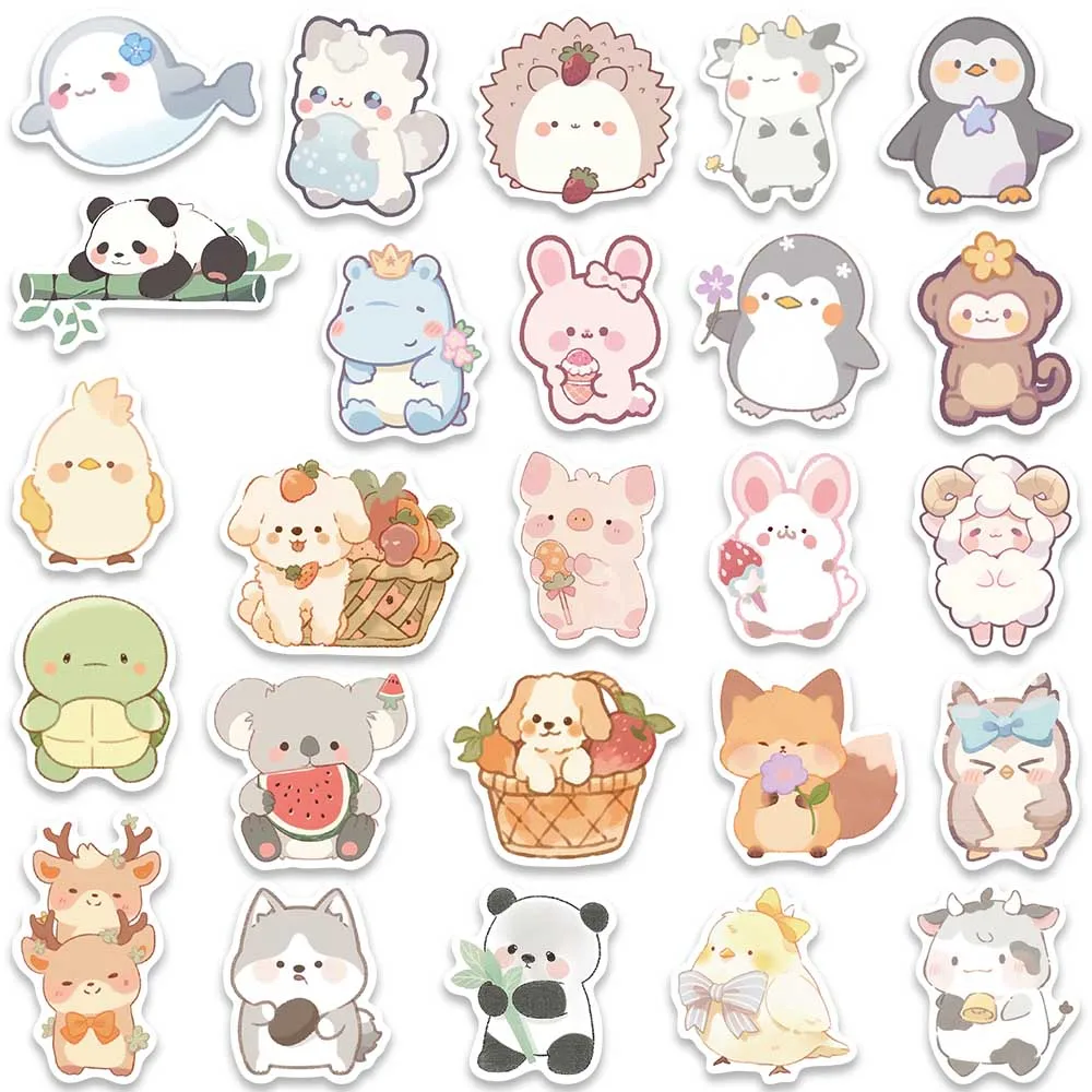 50pcs Vinyl Laptop Decals Cute Cartoon Animals Stickers For Luggage Guitar Phone Diary Skateboard Waterproof Graffiti