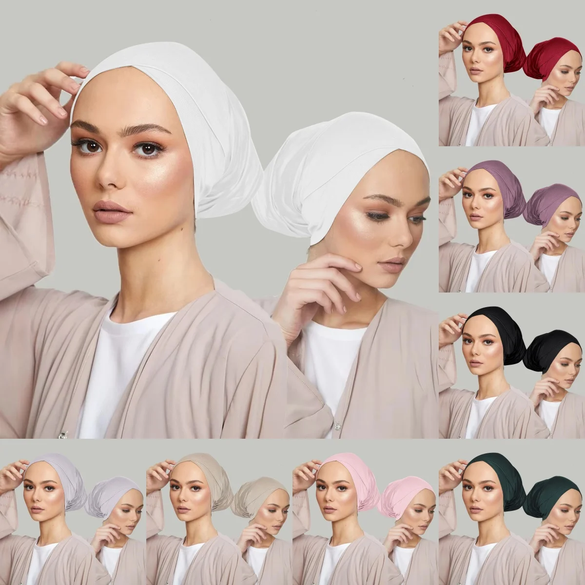 

Solid Color Crossed Forehead Women Muslim Hijab Caps Ladies Wrap Head Soft Elastic Turban Bonnet Headdress Wearable