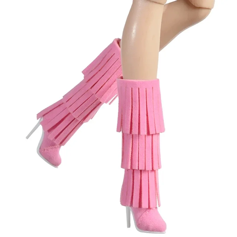 Doll Shoes Parts 1/6 Supermodel Doll Fashion Tassel Mid-Calf Boots Trendy Versatile High Heels For FR2 Babi Xianxian