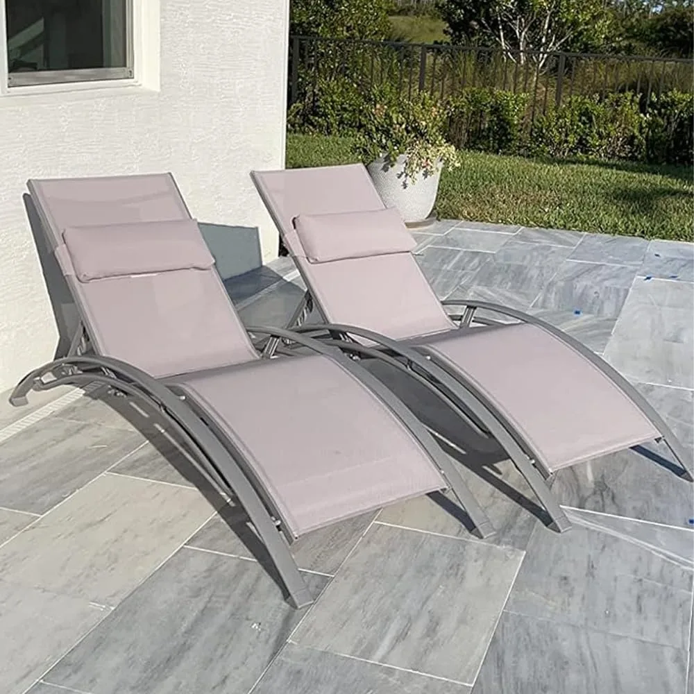 

Pool Lounge Chairs Set of 2, Aluminum Adjustable Outdoor Chaise Lounge, All Weather Poolside Chairs for Deck Lawn Poolside