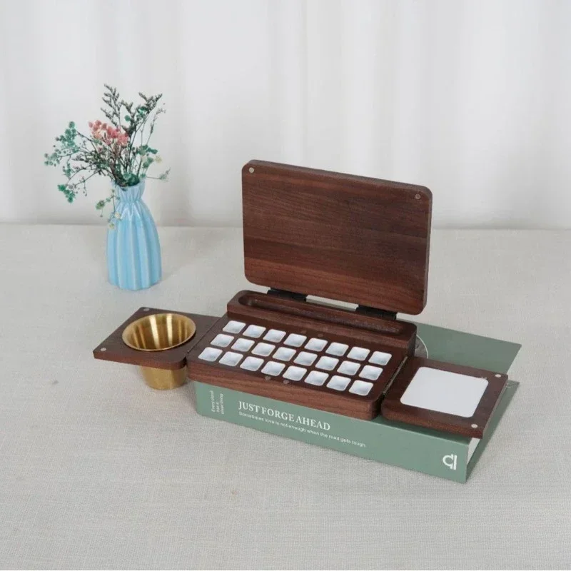 

24 Color Wooden Folding Travel Watercolor Paint Box Art School Students Outdoor Sketching Portable Painting Oil Color Palette