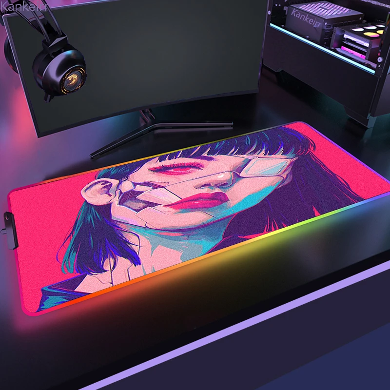

Коврик для мыши Oni с японской маской, Rgb, Xxl, для ноутбука, с подсветкой, игровой коврик для мыши, для клавиатуры ПК, для геймеров, красочные настольные коврики для девочек, 90x40 см