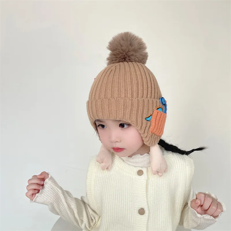 

Winter Warm Dinosaur Pullover Ear Cap Windproof Kids School Students 3-7 Years Old Knitted Beanie