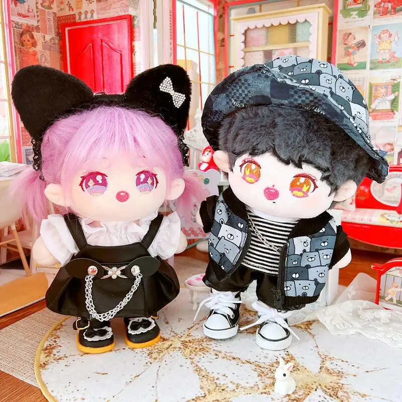 

20cm Idol Dolls Kpop Skz Clothes Match Outfit Rock Jacket Back and White Coat Pants Hat Necklace Skirt Shoes Kids Toys Gift