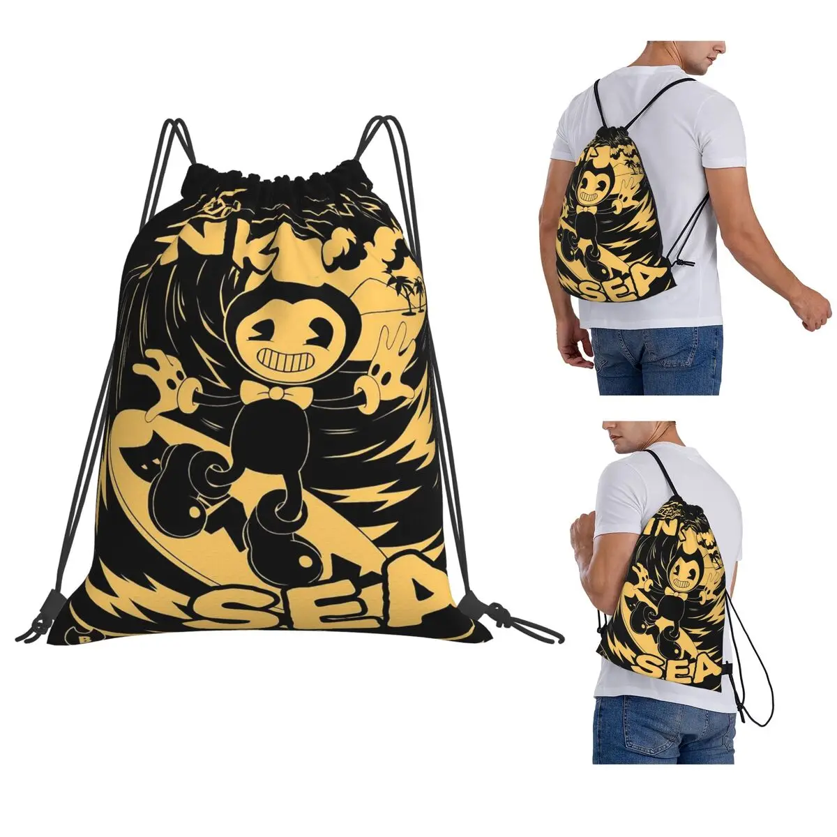 Bendy And The Ink Machine Game Backpacks Portable Drawstring Bags Sundries Bag Book Bags for Travel Students